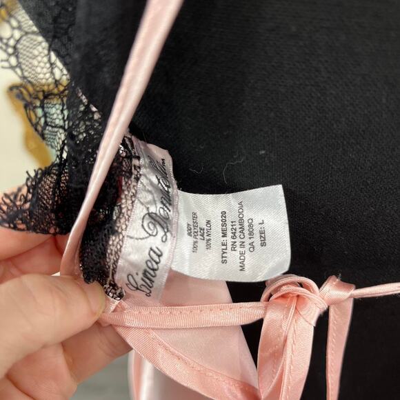 Vintage Pink Satin and Black Lace Lingerie Slip Dress by Linea Donatella size L - Picture 5 of 6